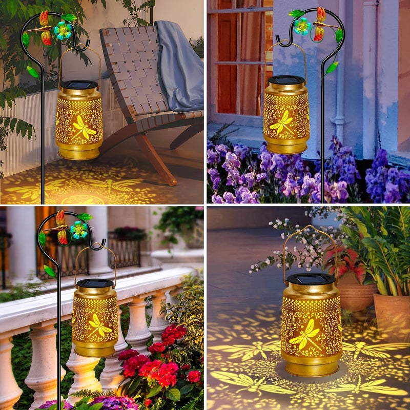 EDOF 2 Packs Dragonfly Solar Lanterns Outdoor Waterproof with Shepherd Hook,Hanging Solar Lights Garden Decor,Christmas Decorations Dragonfly Gift for Women Grandma,Metal Decorative Lanterns for Yard,Patio - Image 5